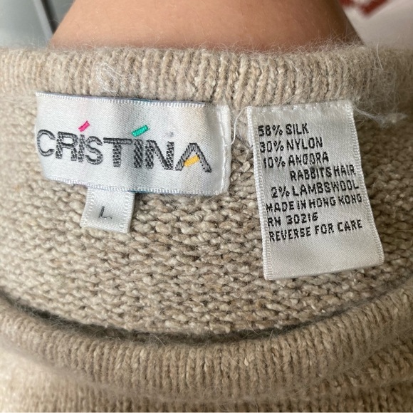 Cristina | Vintage Silk Blend Autumn Leaf Beaded Angora Embroidered Crew Sweater - Picture 7 of 8